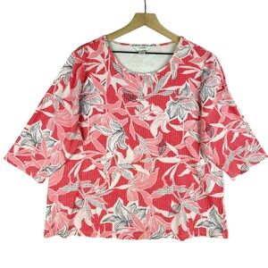 CJ Banks Shirt Womens‎ Plus 1X Pink Floral Print 3/4 Sleeve Stretch Boxy
